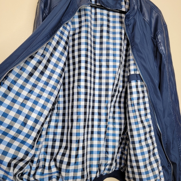 Springrain Jacket Blue Zip Faux Leather Bomber Jacket Men's Size Large - Picture 5 of 6